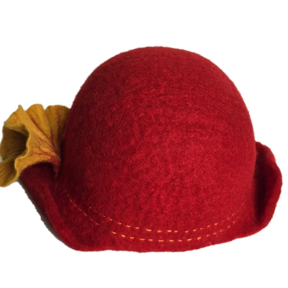 NEW Handmade‎ Nepal Felted Wool Hat Red Boho Fair Trade Ganesh Himal Trading Co.